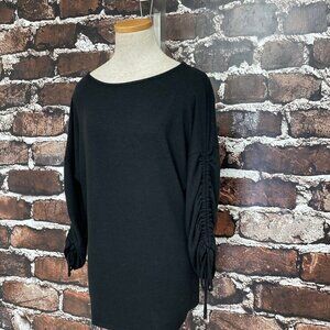 Gibson Sweater Black Dolman Sleeve Laced Tie Size XS